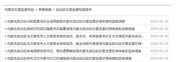 内蒙古通报，两天6名区管干部被查